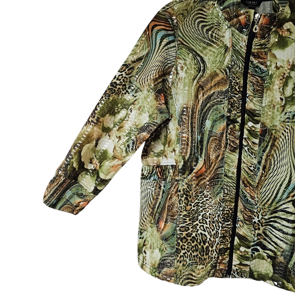 Toni Morgan Jacket Women's L Short Full Zip Floral Animal Print Clear Sequins - Picture 3 of 8